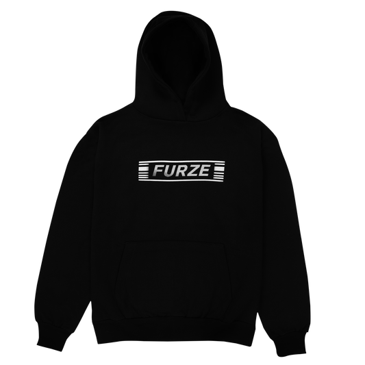 Black hoodie with 'FURZE' logo